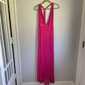 Hello Molly Magenta Pink Halter Neck Strappy Maxi Dress with Slits